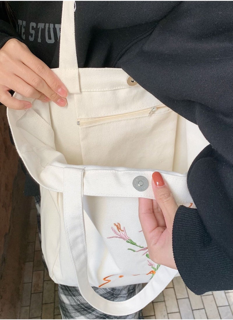 Women Canvas Tote Bag for Women Girls Kids School Shoulder Bag, with Zipper Work Beach Lunch Travel and Shopping Grocery Bag for Mother's Day Teacher Eco Friendly Washable Trendy - Image 2