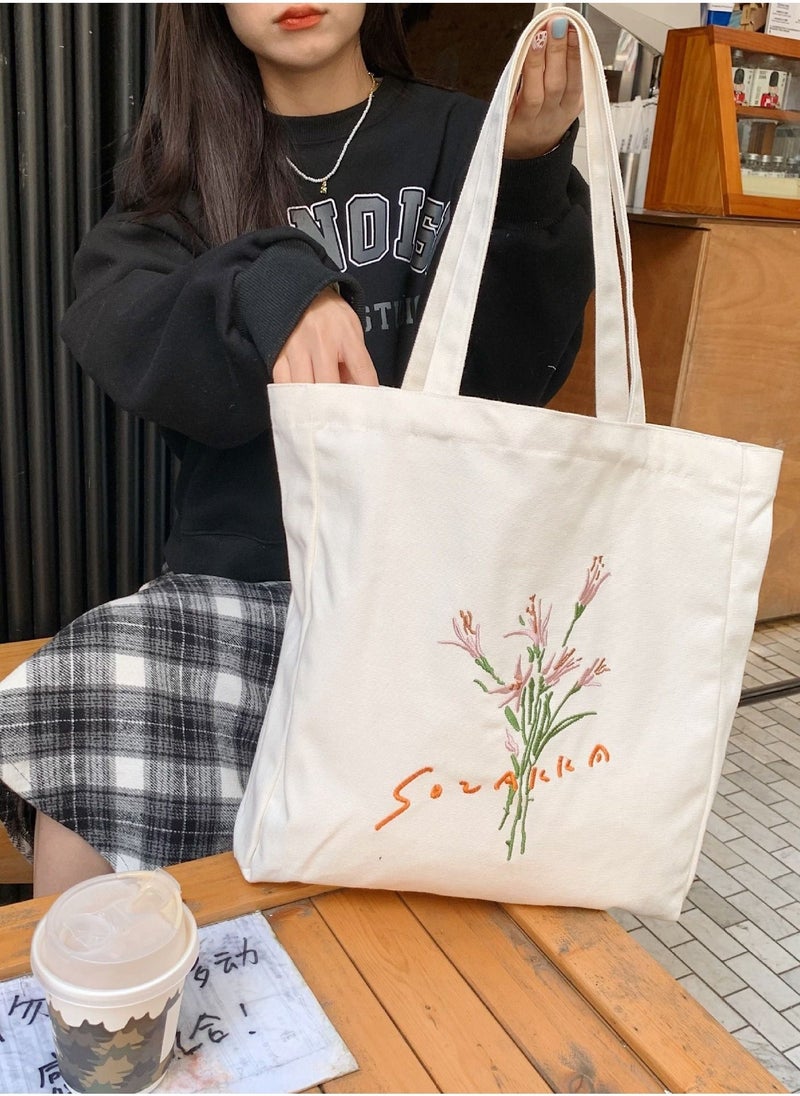 Women Canvas Tote Bag for Women Girls Kids School Shoulder Bag, with Zipper Work Beach Lunch Travel and Shopping Grocery Bag for Mother's Day Teacher Eco Friendly Washable Trendy - Image 4