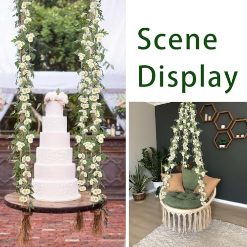 GhuaH 2 Pcs Wildflower Garland Spring Flowers Garland 12 FT White Artificial Daisy Flowers and Leaves Faux Floral Vine for Mantle Baby Shower Wedding Arch Porch Staircase Summer Decor - Image 4