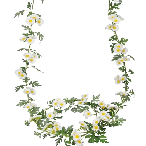 GhuaH 2 Pcs Wildflower Garland Spring Flowers Garland 12 FT White Artificial Daisy Flowers and Leaves Faux Floral Vine for Mantle Baby Shower Wedding Arch Porch Staircase Summer Decor - Image 1