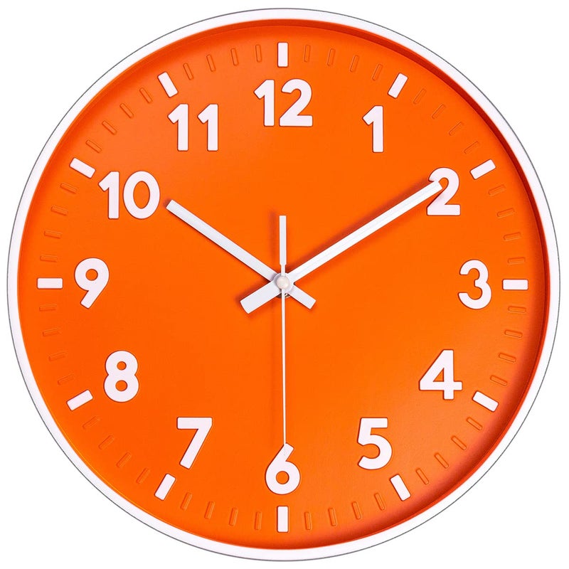 JENLYSTIME 12 Inch 3D Number Modern Wall ClockRound Bright Colorful DialNon Ticking Silent Quartz Battery Operated Wall ClocksEasy to Read Simple Style Decor Clock for BedroomKitchenOrange