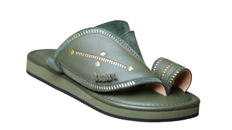 Embroidered Italian Natural Leather Arabic Sandal For Men, Handmade Men's Traditional Sandals With Comfortable Sole, Elegant Embroidered Detailing Casual Arabic Sandals For Everyday Wear. - Image 2