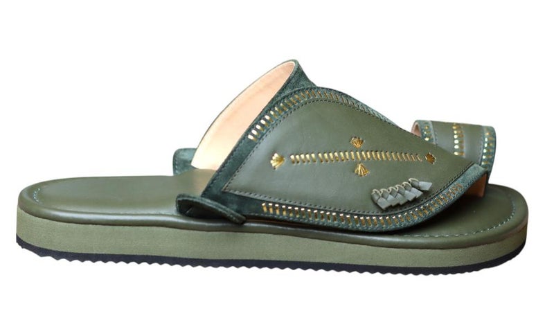 Embroidered Italian Natural Leather Arabic Sandal For Men, Handmade Men's Traditional Sandals With Comfortable Sole, Elegant Embroidered Detailing Casual Arabic Sandals For Everyday Wear. - Image 1