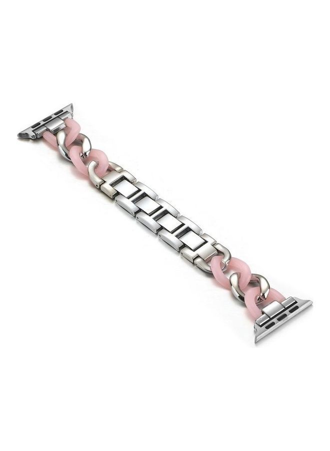 NIBEMINENT Cowboy Chain + Resin Metal Replacement Strap Watchband For Apple Watch Series 7/6/5/4/3/2/1/SE 41/40/38mm Silver/Pink  - Image 1