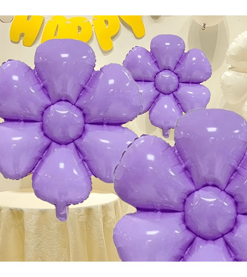 Purple Ins Style Candy Color 12pcs Flower Shaped Foil Balloon First Birthday Party Dessert Table Decoration - Image 3