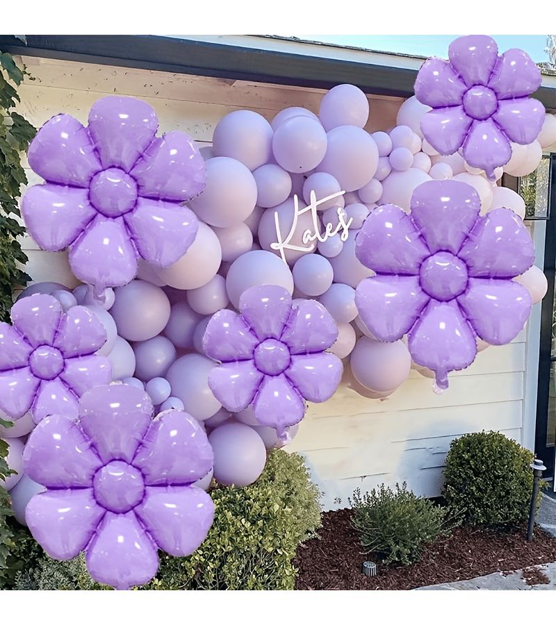 Purple Ins Style Candy Color 12pcs Flower Shaped Foil Balloon First Birthday Party Dessert Table Decoration - Image 2