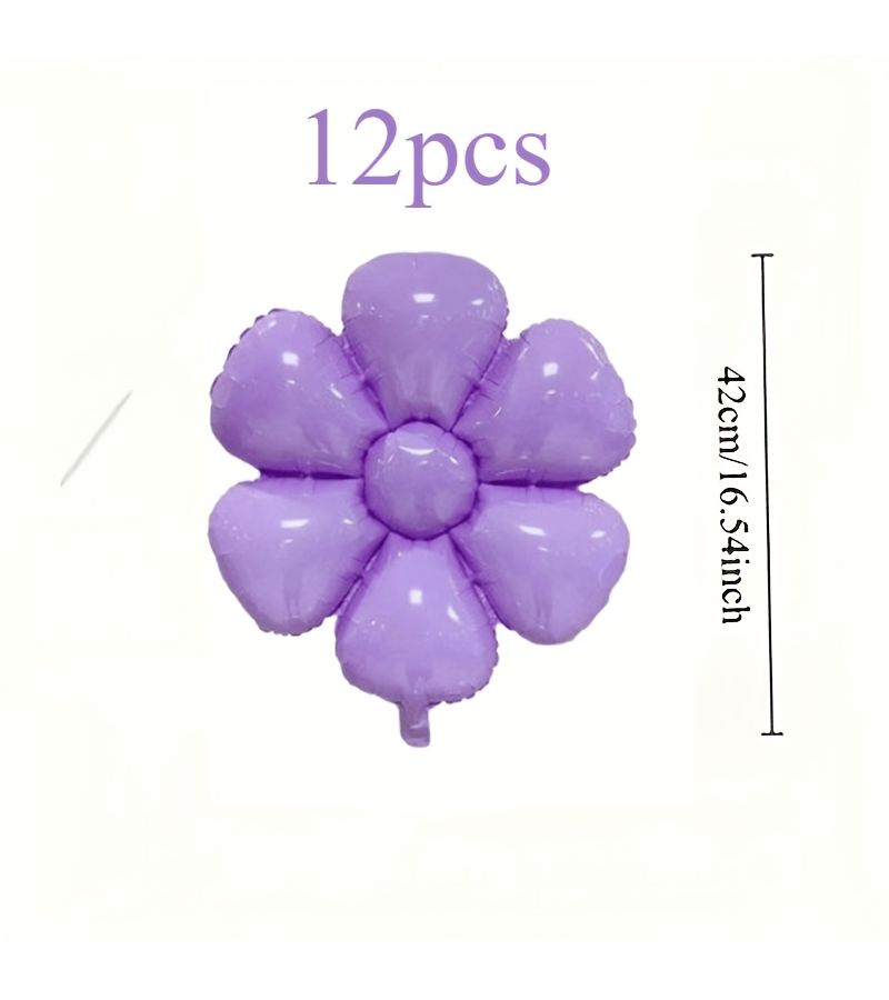 Purple Ins Style Candy Color 12pcs Flower Shaped Foil Balloon First Birthday Party Dessert Table Decoration - Image 5