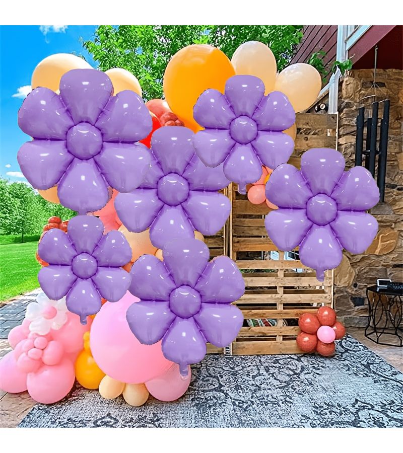 Purple Ins Style Candy Color 12pcs Flower Shaped Foil Balloon First Birthday Party Dessert Table Decoration - Image 4