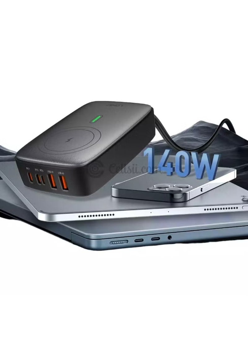 TIGER Q4010 140W Multi-Port Desktop Charger – 5 Ports GaN PD Fast Portable Type-C Charger for Laptop, Tablet, Mobile Phone – Compact Black Design, High-Speed Charging Solution - Image 3