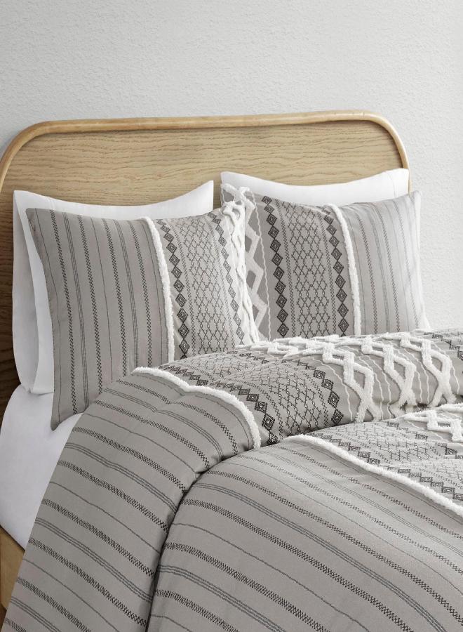 Ink+Ivy INK+IVY Imani 100% Cotton Duvet Mid Century Modern Design, All Season Comforter Cover Bedding Set, Matching Shams, King/Cal King, Gray Chenille Tufted Accent 3 Piece  - Image 2
