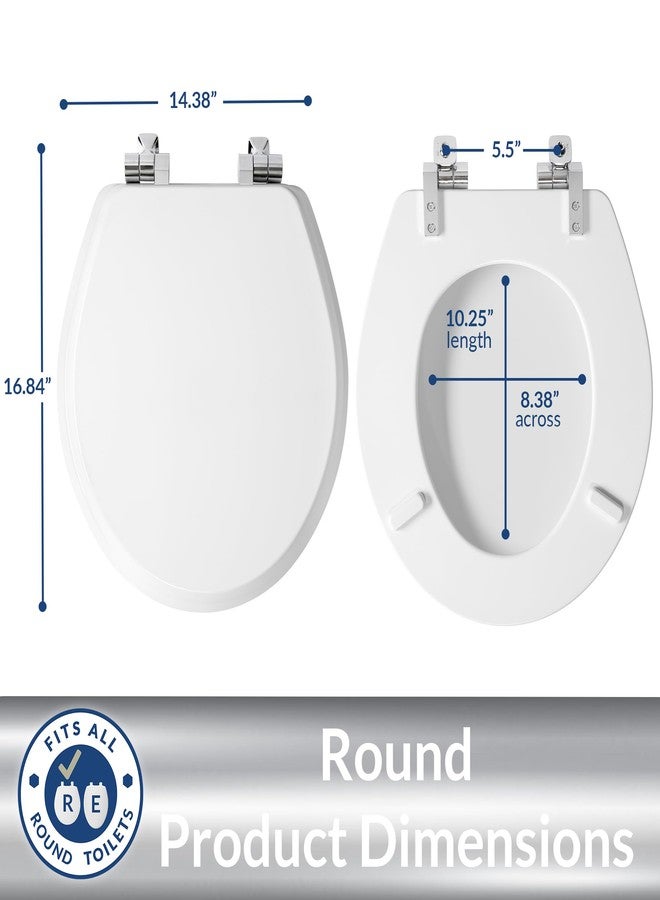 Mayfair Bennett Toilet Seat with Chrome Hinges, Slow Close Wood Seat, Secure Metal Hinges, Easy Install, Made in USA, Round, White - Image 5