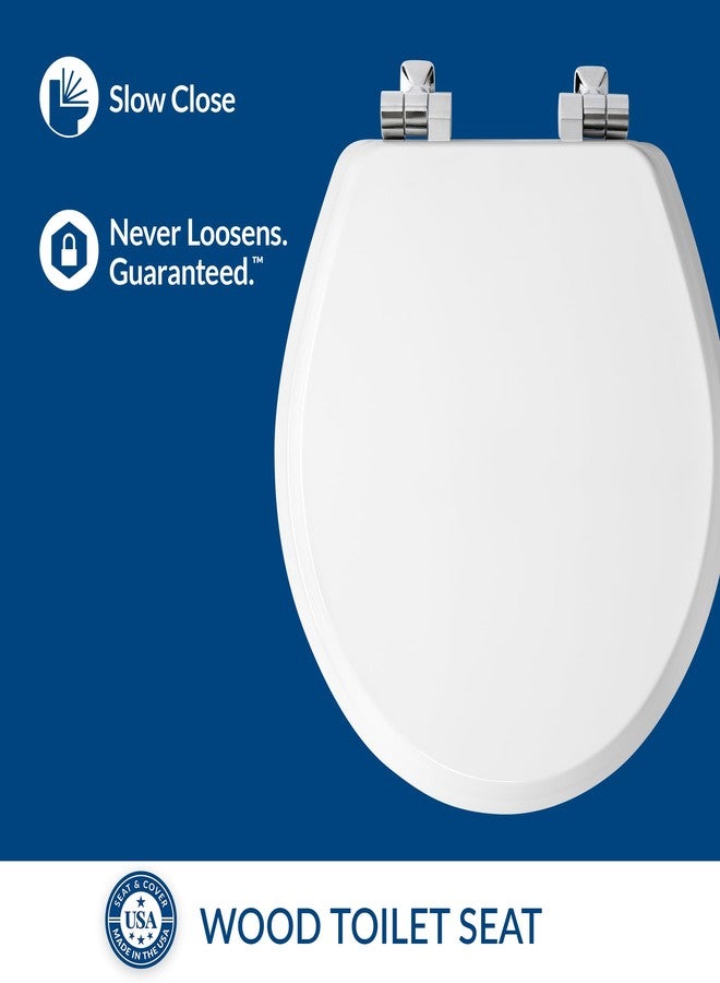 Mayfair Bennett Toilet Seat with Chrome Hinges, Slow Close Wood Seat, Secure Metal Hinges, Easy Install, Made in USA, Round, White - Image 3