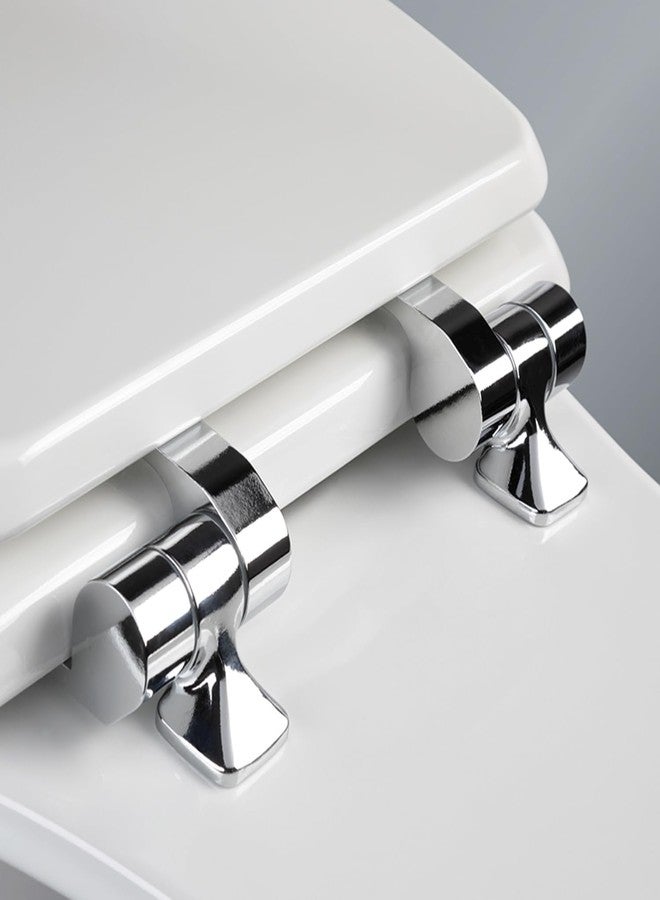 Mayfair Bennett Toilet Seat with Chrome Hinges, Slow Close Wood Seat, Secure Metal Hinges, Easy Install, Made in USA, Round, White - Image 2