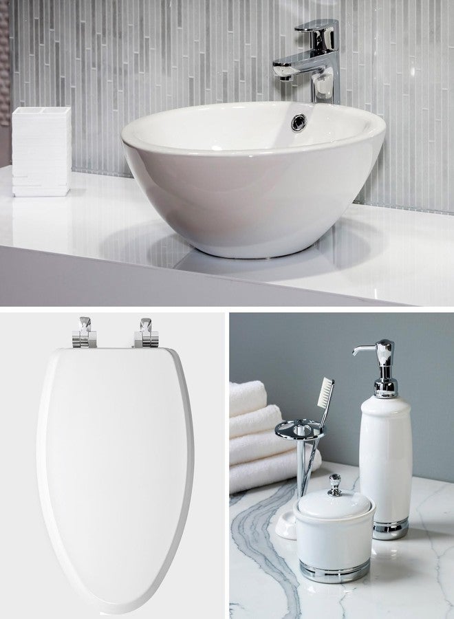 Mayfair Bennett Toilet Seat with Chrome Hinges, Slow Close Wood Seat, Secure Metal Hinges, Easy Install, Made in USA, Round, White - Image 4