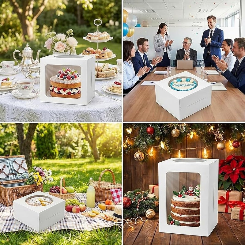 3 Pack Cake Boxes, 10x10x8 Inches Tall Cake Box with Cake Boards, White Bakery Boxes with Window, Disposable Cake Containers with Lids for Cake, Donuts, Pies, Cookies, Wedding, Birthday, Party - Image 4