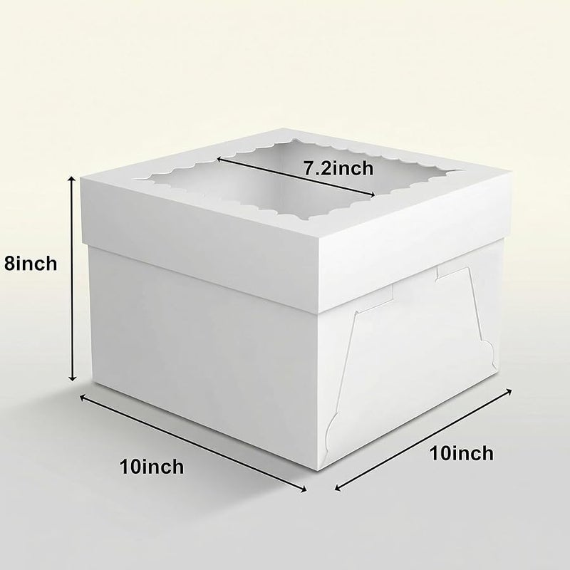 3 Pack Cake Boxes, 10x10x8 Inches Tall Cake Box with Cake Boards, White Bakery Boxes with Window, Disposable Cake Containers with Lids for Cake, Donuts, Pies, Cookies, Wedding, Birthday, Party - Image 3