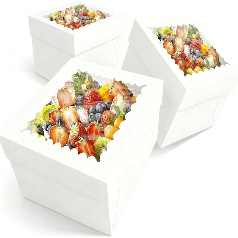 3 Pack Cake Boxes, 10x10x8 Inches Tall Cake Box with Cake Boards, White Bakery Boxes with Window, Disposable Cake Containers with Lids for Cake, Donuts, Pies, Cookies, Wedding, Birthday, Party - Image 1