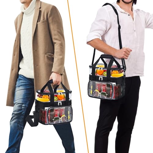 Busiuw Double -Deck Clear Lunch Bag for Work with Adjustable Shoulder Strap and Top Compartment for Work, Picnic, Beach, School - Image 3