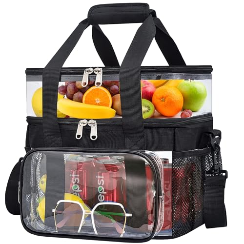 Busiuw Double -Deck Clear Lunch Bag for Work with Adjustable Shoulder Strap and Top Compartment for Work, Picnic, Beach, School - Image 1