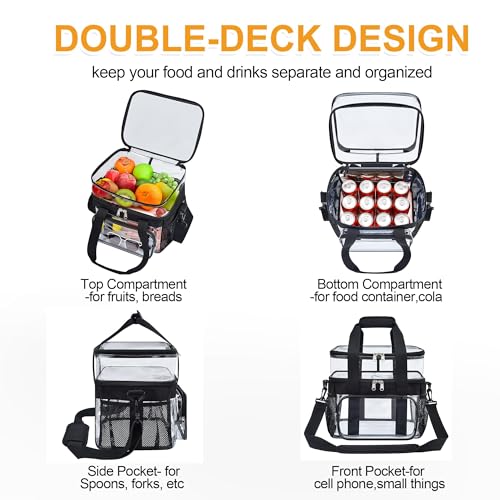 Busiuw Double -Deck Clear Lunch Bag for Work with Adjustable Shoulder Strap and Top Compartment for Work, Picnic, Beach, School - Image 4