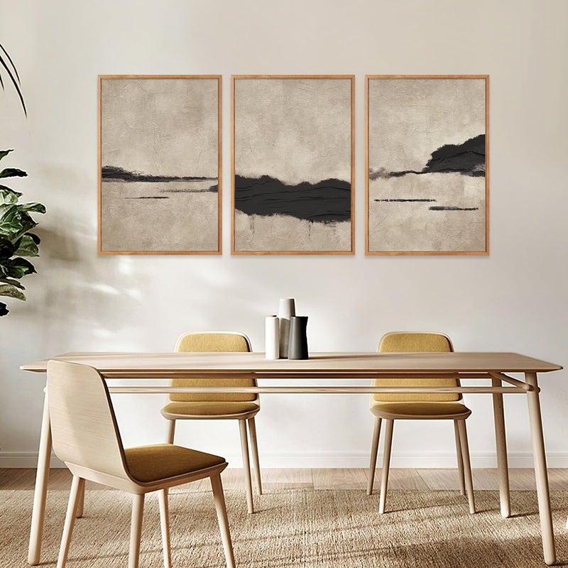 Aryroi Large Abstract Black and Tan Framed Canvas Wall Art,Vintage Minimalist Wall Decor,Neutral Brush Stroke Artwork,Modern Textured Art Print for Living Room,Bedroom,Office- 16"x24"x3 - Image 4