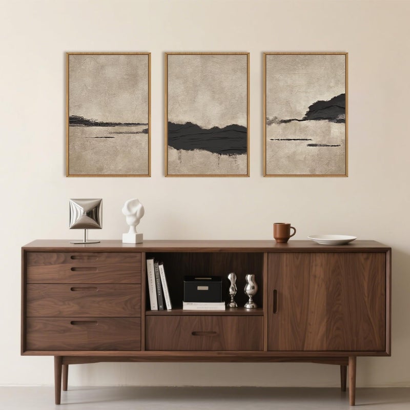 Aryroi Large Abstract Black and Tan Framed Canvas Wall Art,Vintage Minimalist Wall Decor,Neutral Brush Stroke Artwork,Modern Textured Art Print for Living Room,Bedroom,Office- 16"x24"x3 - Image 3
