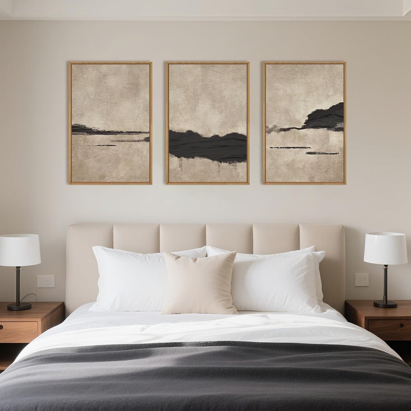 Aryroi Large Abstract Black and Tan Framed Canvas Wall Art,Vintage Minimalist Wall Decor,Neutral Brush Stroke Artwork,Modern Textured Art Print for Living Room,Bedroom,Office- 16"x24"x3 - Image 5