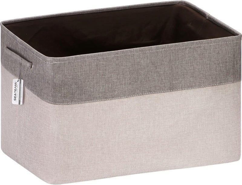 Sea Team 3-Pack Extra Large Storage Basket Set - Rectangular Canvas Fabric Bins with Handles for Organizing Clothes and Toys (Ash Grey/Grey) - Image 1