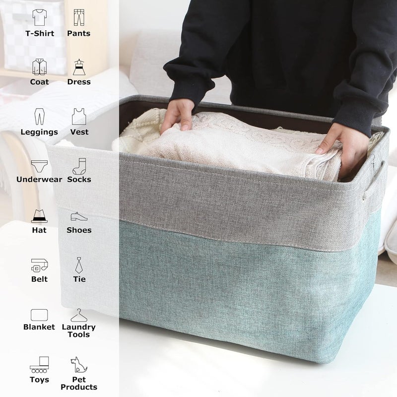 Sea Team 3-Pack Extra Large Storage Basket Set - Rectangular Canvas Fabric Bins with Handles for Organizing Clothes and Toys (Ash Grey/Grey) - Image 4