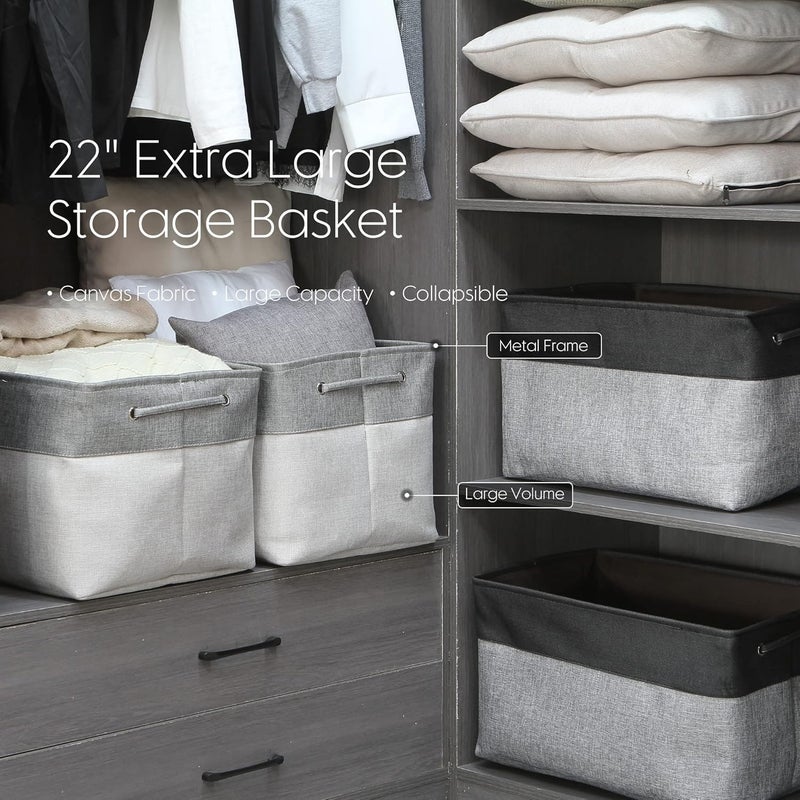 Sea Team 3-Pack Extra Large Storage Basket Set - Rectangular Canvas Fabric Bins with Handles for Organizing Clothes and Toys (Ash Grey/Grey) - Image 2