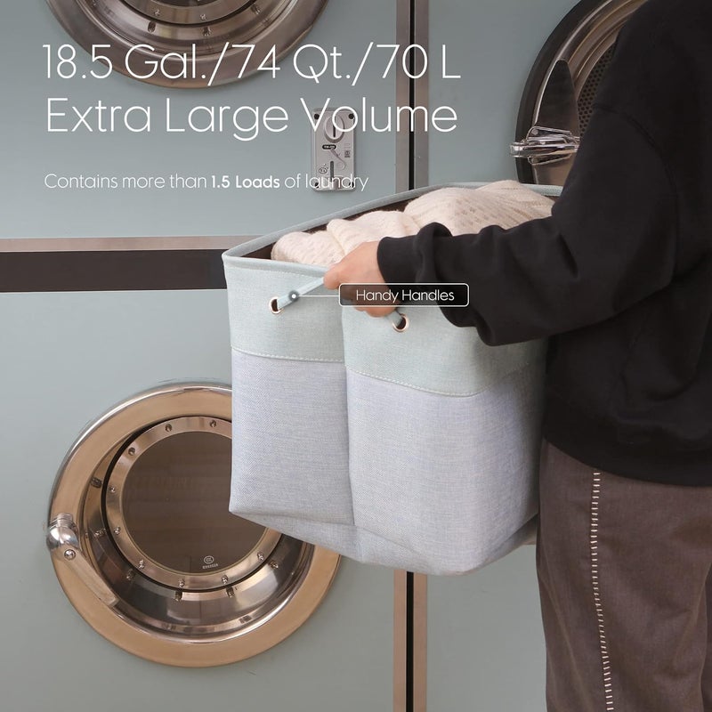 Sea Team 3-Pack Extra Large Storage Basket Set - Rectangular Canvas Fabric Bins with Handles for Organizing Clothes and Toys (Ash Grey/Grey) - Image 3