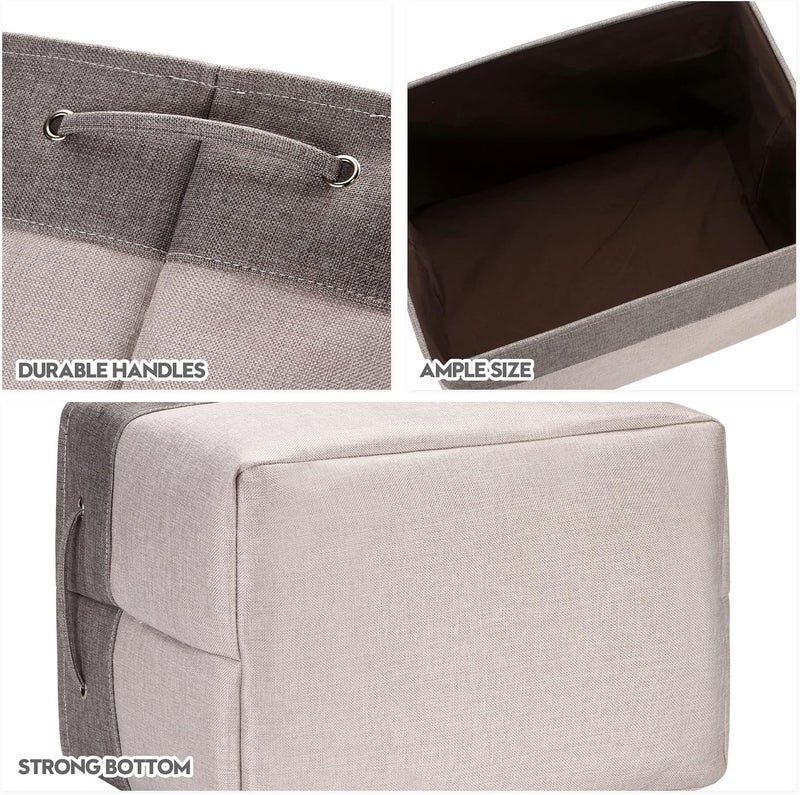 Sea Team 3-Pack Extra Large Storage Basket Set - Rectangular Canvas Fabric Bins with Handles for Organizing Clothes and Toys (Ash Grey/Grey) - Image 5