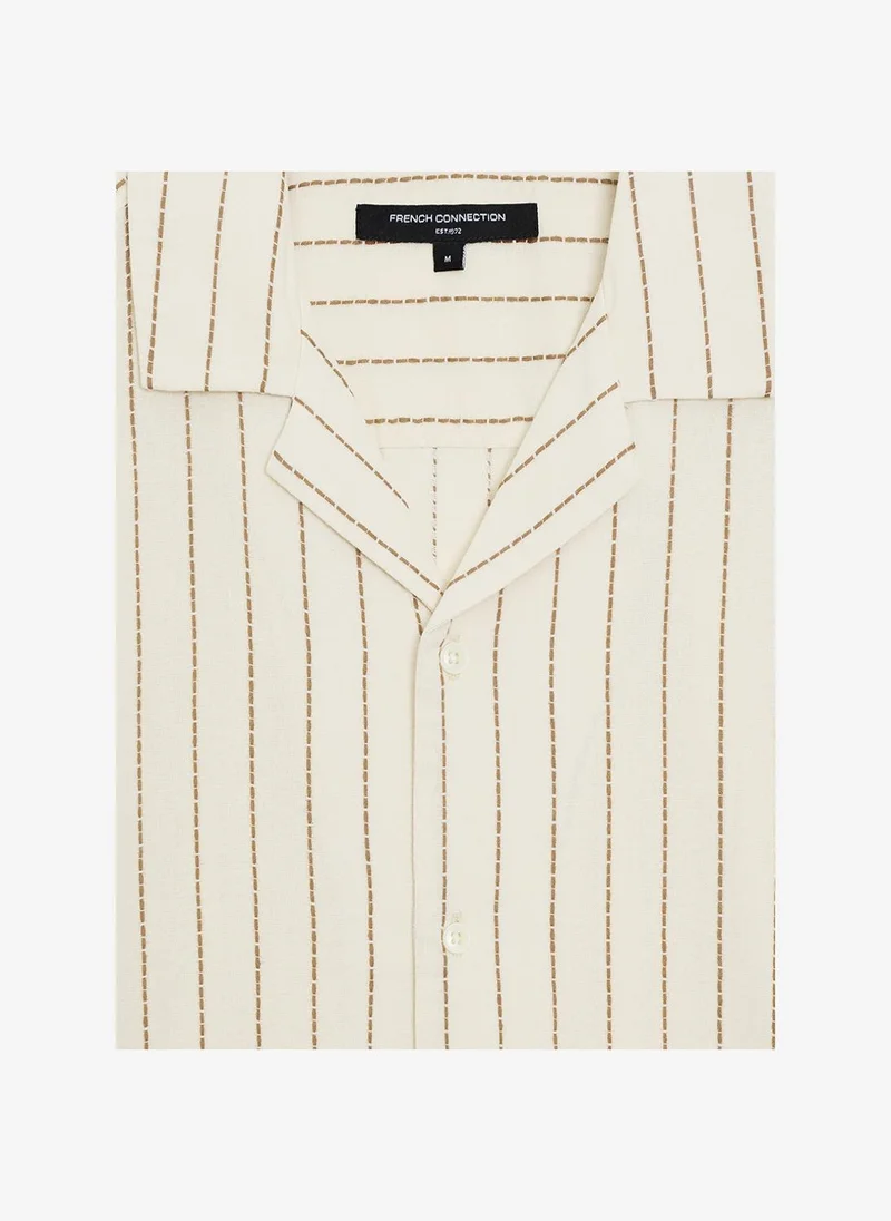 French Connection  Men's Bone White / Cocolate Ss Contrast Stitch Stripe Shirt for Men | Best Price UAE
