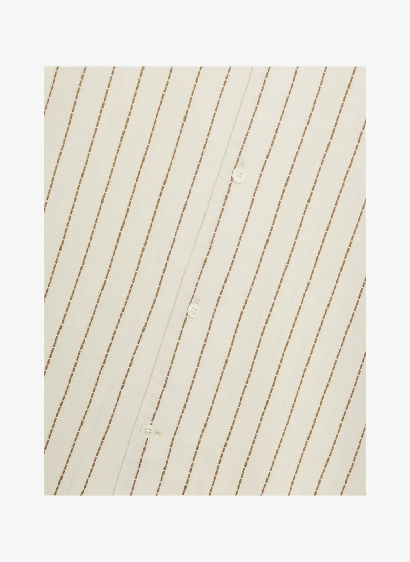 French Connection  Men's Bone White / Cocolate Ss Contrast Stitch Stripe Shirt for Men | Best Price UAE