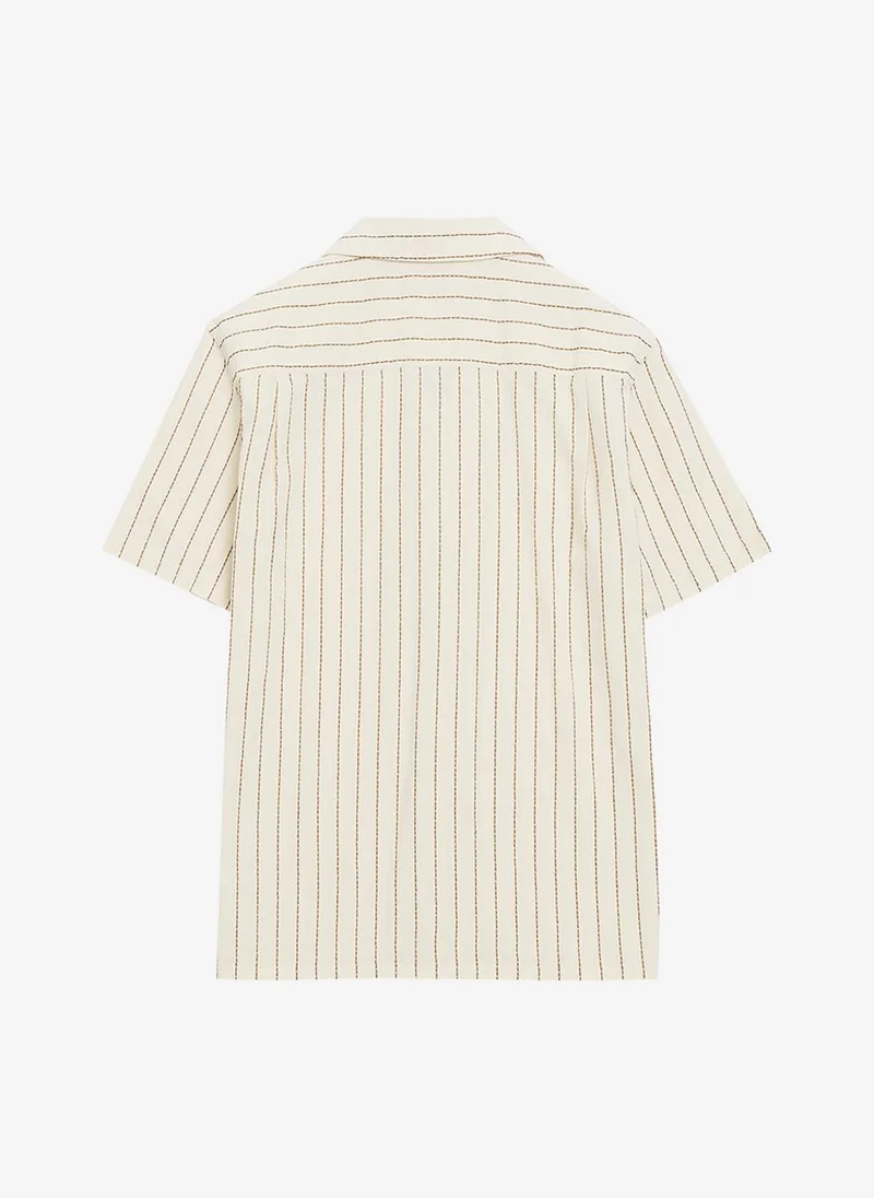 French Connection  Men's Bone White / Cocolate Ss Contrast Stitch Stripe Shirt for Men | Best Price UAE