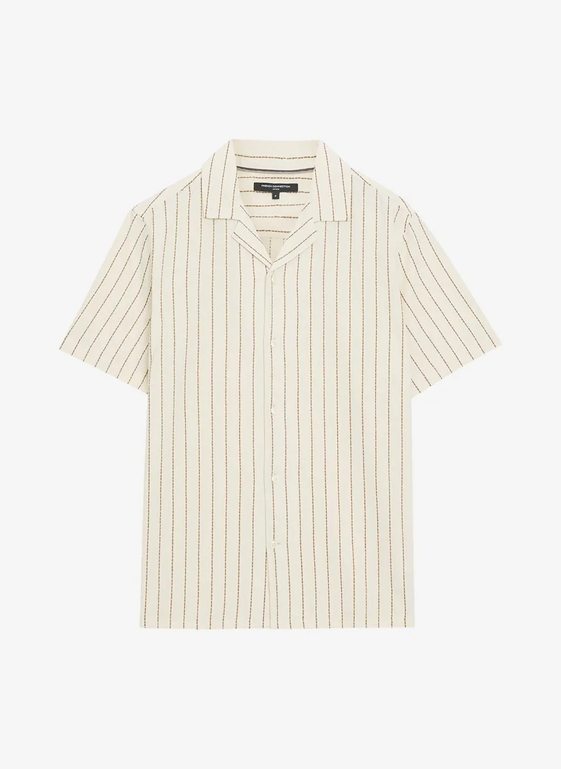 French Connection  Men's Bone White / Cocolate Ss Contrast Stitch Stripe Shirt for Men | Best Price UAE