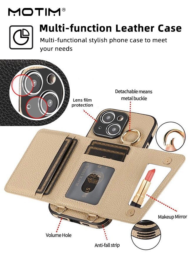 Motim Phone Case Crossbody for iPhone 15/15 Plus Wallet Case with Strap Card Slots and Makeup Mirror Premium Leather Shockproof Cover for Women - Image 4