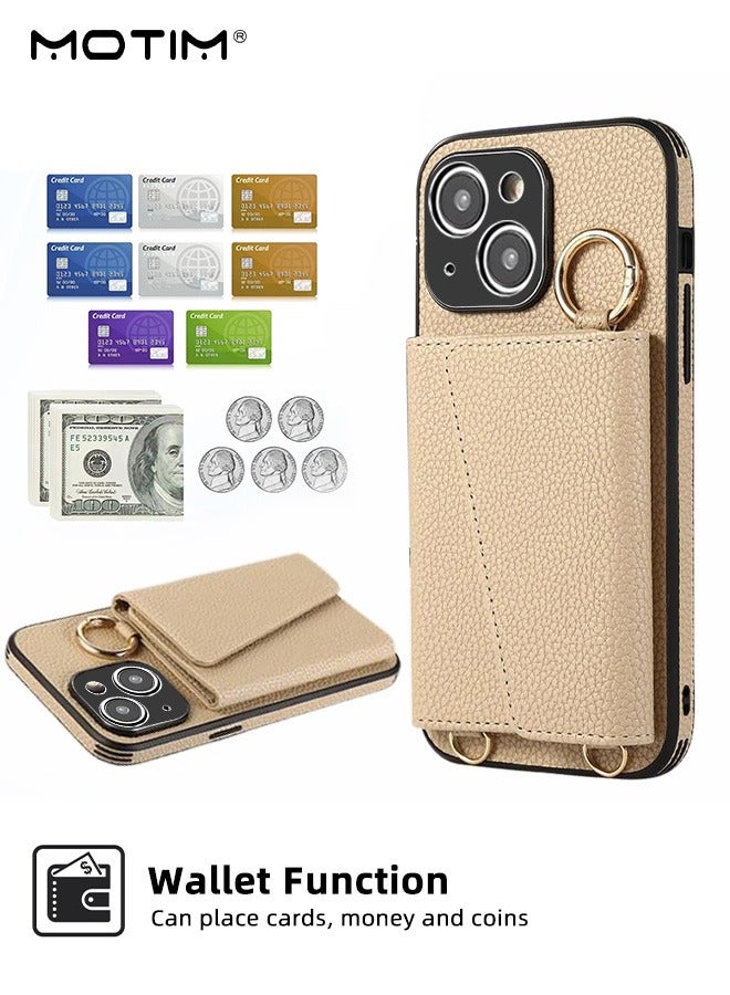 Motim Phone Case Crossbody for iPhone 15/15 Plus Wallet Case with Strap Card Slots and Makeup Mirror Premium Leather Shockproof Cover for Women - Image 5