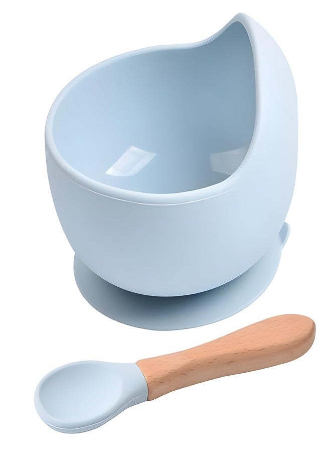 NOWFLY Baby Feeding Bowl and Spoon | Silicone Suction Baby Bowl | BPA Free Microwave Safe Feeding Set (Blue) - Image 1