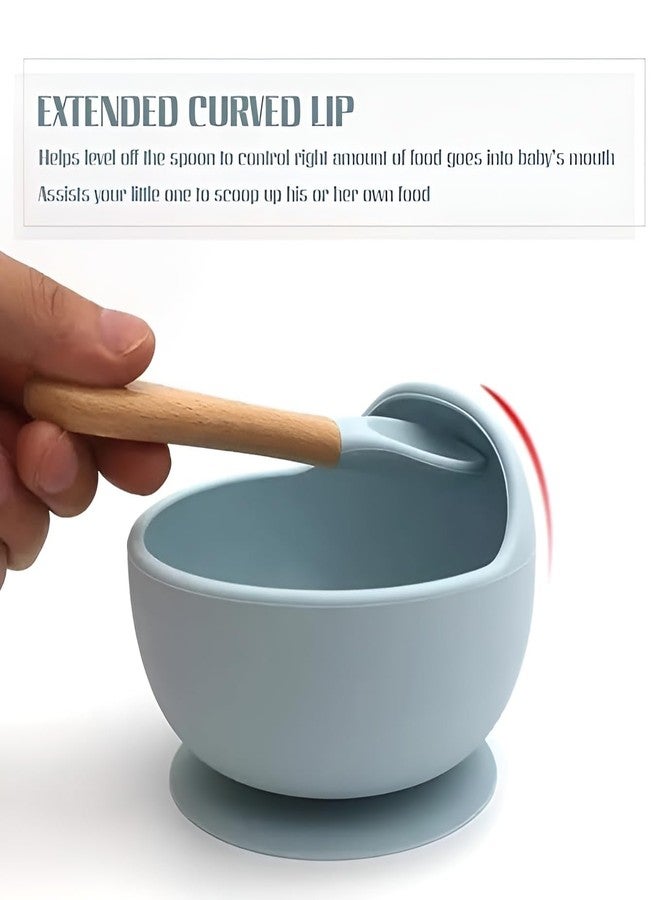 NOWFLY Baby Feeding Bowl and Spoon | Silicone Suction Baby Bowl | BPA Free Microwave Safe Feeding Set (Blue) - Image 3