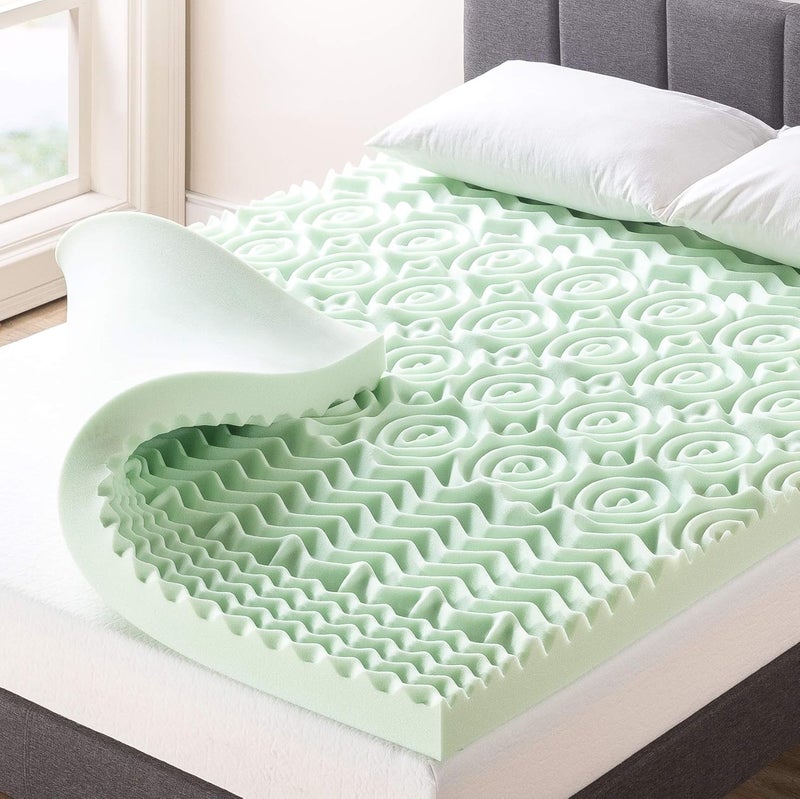 ميلو طبقة علوية بسمك 4 بوصات من الإسفنج الذكي ذي 5 مناطق من Best Price Mattress مع مستخلص الشاي الأخضر المهدئ، معتمدة من CertiPUR-US، مقاس توأم - Image 1