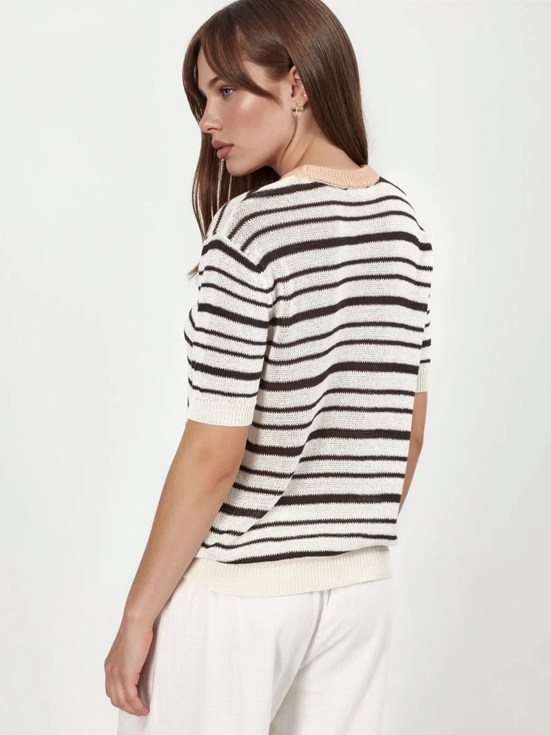 كيوستايل QU STYLE Striped Ribbed Knit Sweater