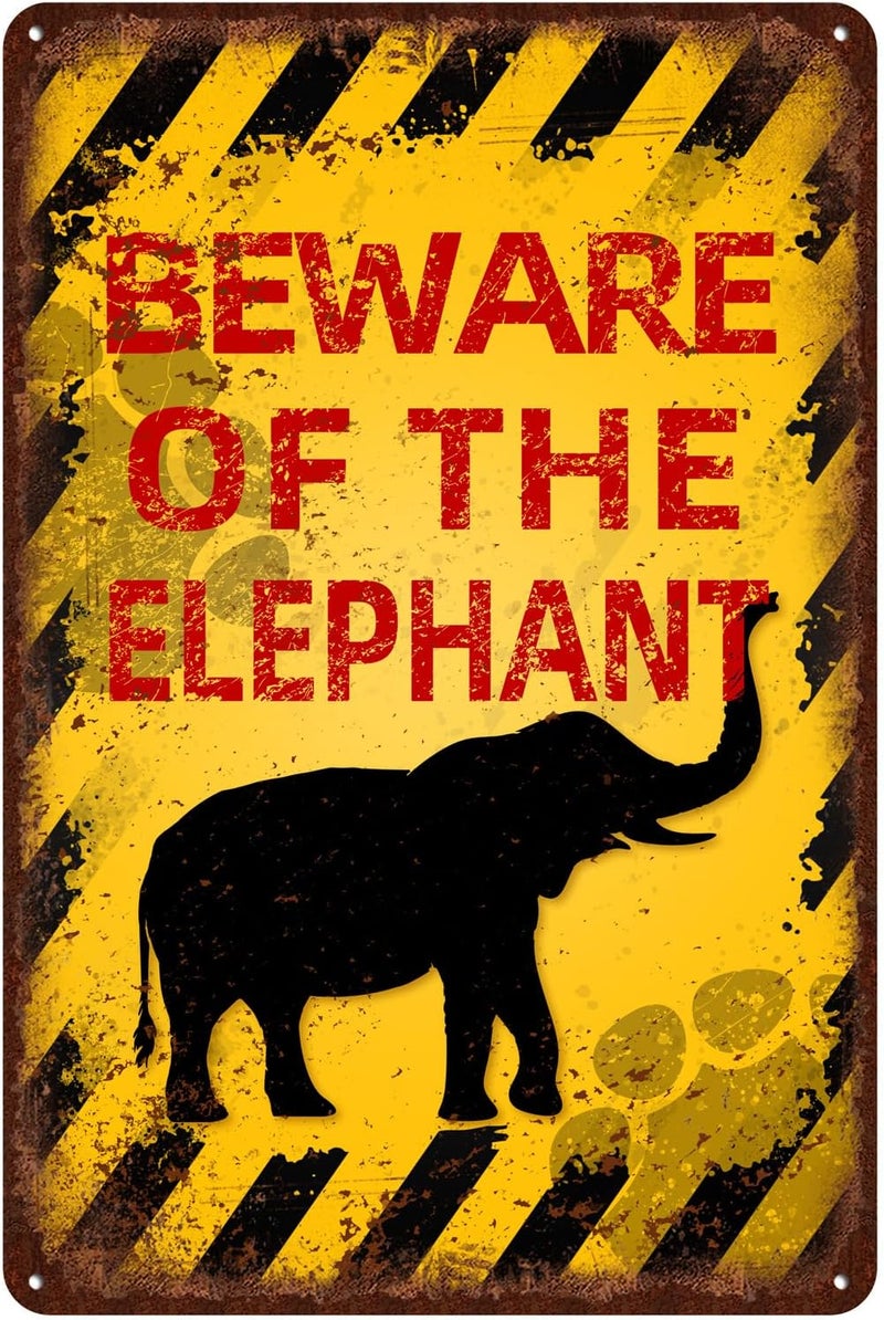 kengtou Vintage Elephant Metal Sign - Beware of Elephant - Image 1