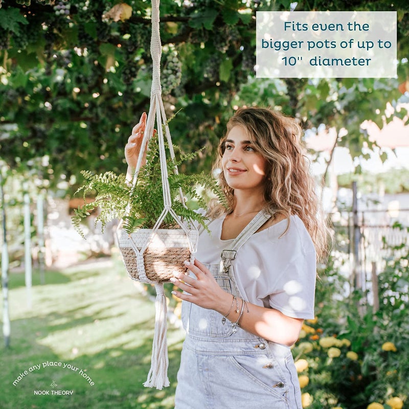 Nook Theory 4 Pack Macrame Plant Hanger - Hanging Planters for Indoor Plants, Boho Plant Holder with 8 Ceiling Hooks (Cream) - Image 5