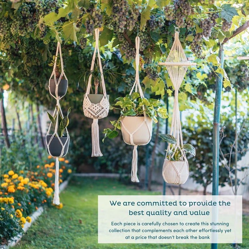 Nook Theory 4 Pack Macrame Plant Hanger - Hanging Planters for Indoor Plants, Boho Plant Holder with 8 Ceiling Hooks (Cream) - Image 4