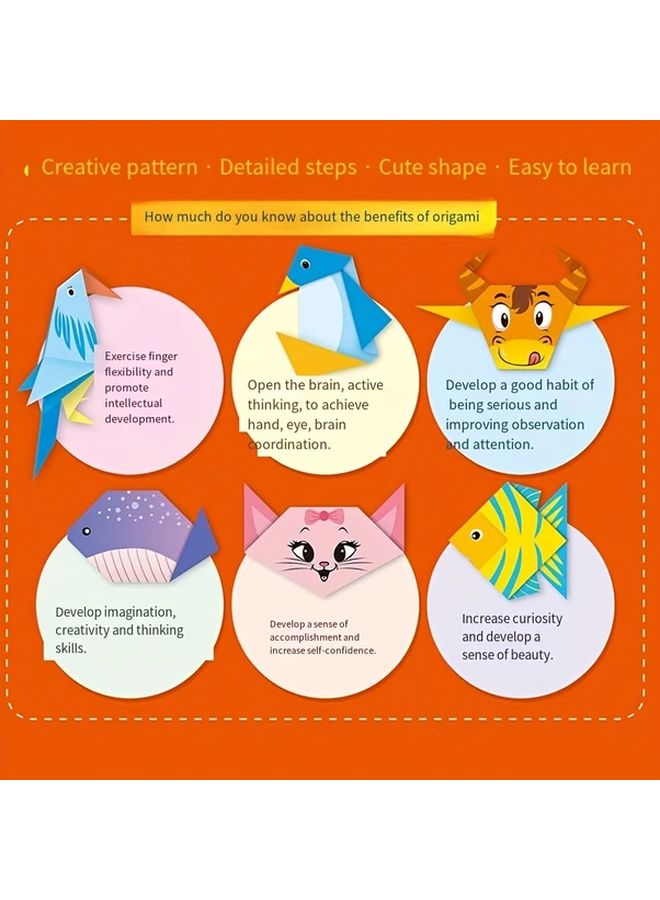طقم أوريغامي كبير 96 ورقة ملونة 5 × 5 بوصة مع كتاب تعليمي باللغة الإنجليزية DIY حرفة ورقية - Image 5