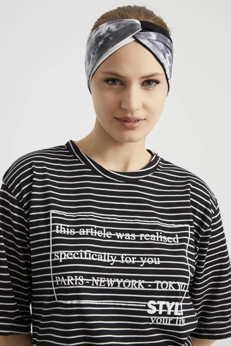 Butikgiz Batik Black and White, Boutique Women's Bandana Hair Band, Extra Soft, Flexible, Natural, Combed Cotton