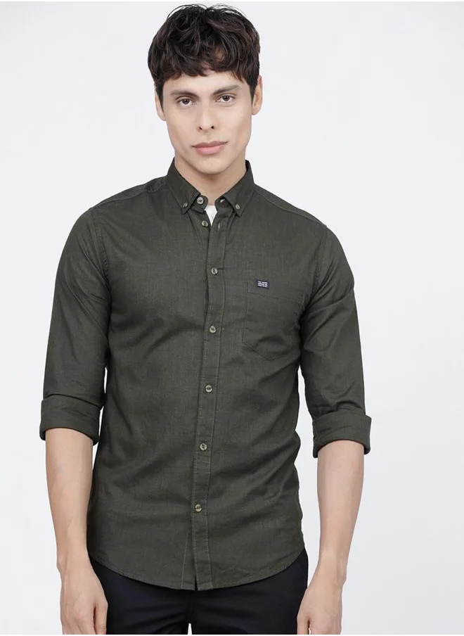 شركة المرآب الهندية Men Slim Fit Solid Full Sleeves Cutaway Collar Casual Shirt