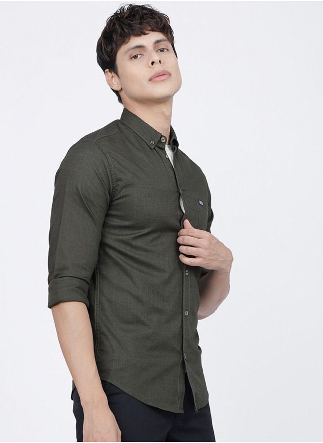 The Indian Garage Co Men Slim Fit Solid Full Sleeves Cutaway Collar Casual Shirt  - Image 3