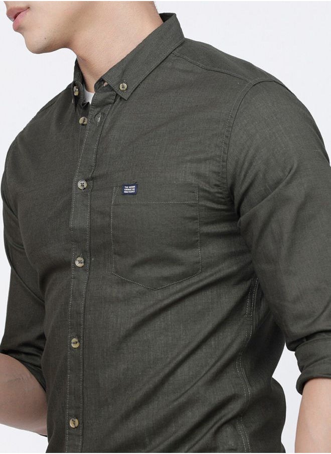 The Indian Garage Co Men Slim Fit Solid Full Sleeves Cutaway Collar Casual Shirt  - Image 5